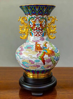 戴嘉林杨锐大师景泰蓝天合尊天龙福瓶鸾凤和瓶坤泰财缸家居摆件