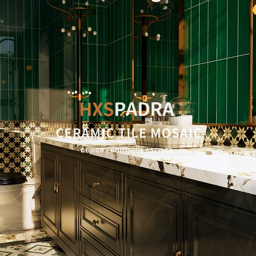 HXSPADRA RETRO Гонконг -стиль камень Большой цветок зеленый мозаичный фона стена темно -зеленый мраморный балкон балкон кирпич