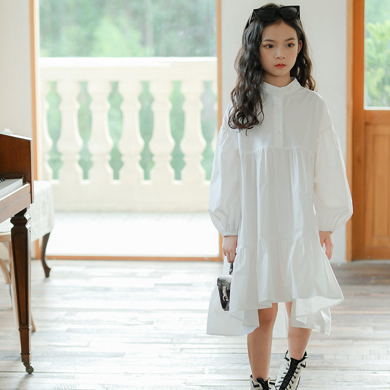 女童连衣裙春秋新中式衬衫裙纯棉儿童裙灯笼袖纯色大童女孩蛋糕裙,淘宝优惠券,粉丝福利购,淘宝优惠卷