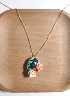 纯手工软陶项链-18k包金防掉色-古色古香花束项链