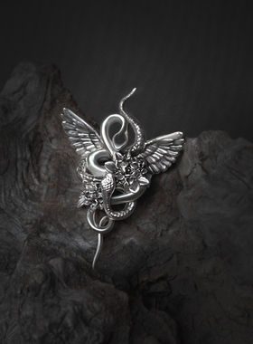 双蛇招财手杖足银吊坠毛衣链胸针