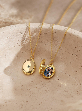 S925银个性化定制彩色照片DIY刻字椭圆翻盖吊坠