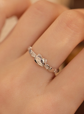 S999足银纯银猫爪小猫咪素圈戒指女生甜美招财猫脚印食指环尾戒女