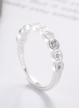 s925纯银镶钻铜钱币戒指女生