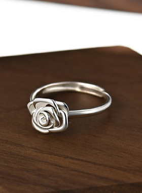 999纯银素银玫瑰花戒指女生