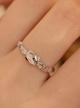 S999足银纯银猫爪小猫咪素圈戒指