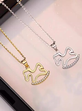 纯银足银镶钻小马木马项链女生