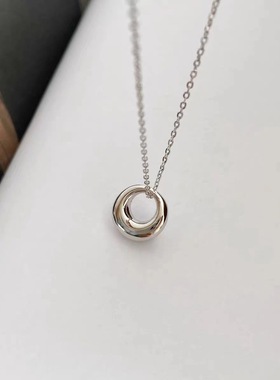 925纯银几何圆环圆圈项链女生