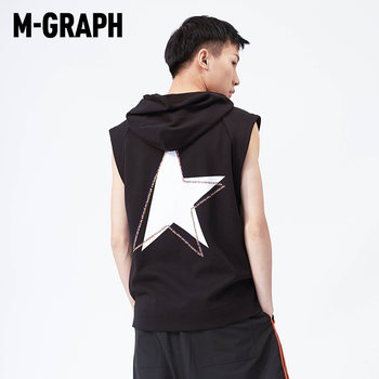 M-GRAPH Zhuoka ຍີ່ຫໍ້ trendy ຜູ້ຊາຍ summer ຄົນອັບເດດ: ກິລາພິມເສື້ອທີເຊີດ hooded round neck pullover sweatshirt sleeveless ສໍາລັບຜູ້ຊາຍ