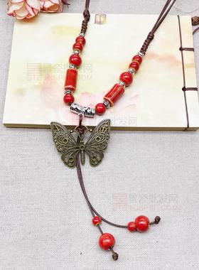 景德镇原创手工陶瓷饰品长款链民族风配饰夏季新款挂饰一缕项链