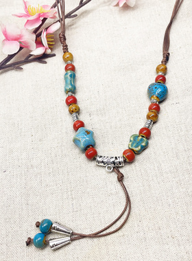 陶瓷花朵流苏百搭新潮长款项链