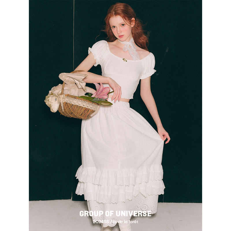 银河万岁Narcissus水仙和蝴蝶 白色提花蕾丝吊带背心半身裙套装夏,淘宝优惠券,粉丝福利购,淘宝优惠卷