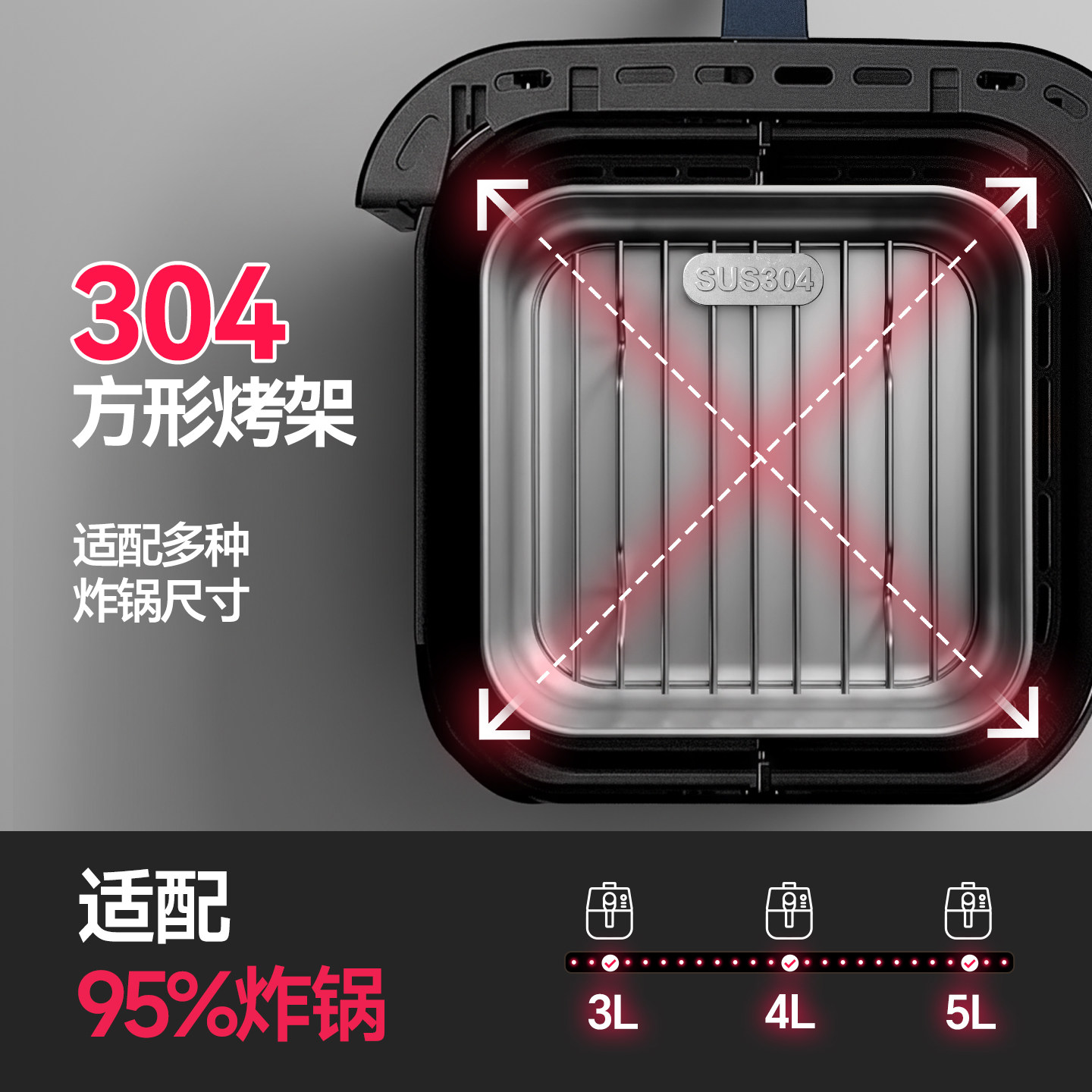 魔幻厨房方形304不锈钢空气炸锅烤盘烤架烤箱食品级烧烤内支架子,淘宝优惠券,粉丝福利购,淘宝优惠卷