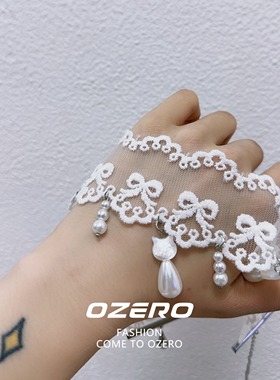 天然贝壳白色原创时尚锁骨链蕾丝