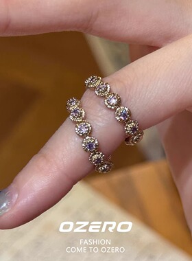 复古重工紫色锆石戒指女精致