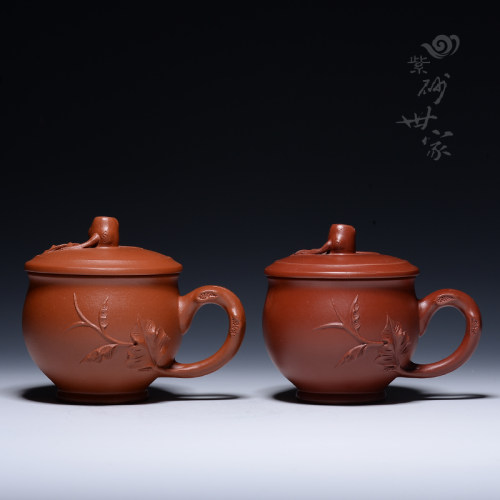 宜兴紫砂杯小泡茶杯办公杯大红袍全纯手工带盖主人杯功夫茶具盖杯 - 图0