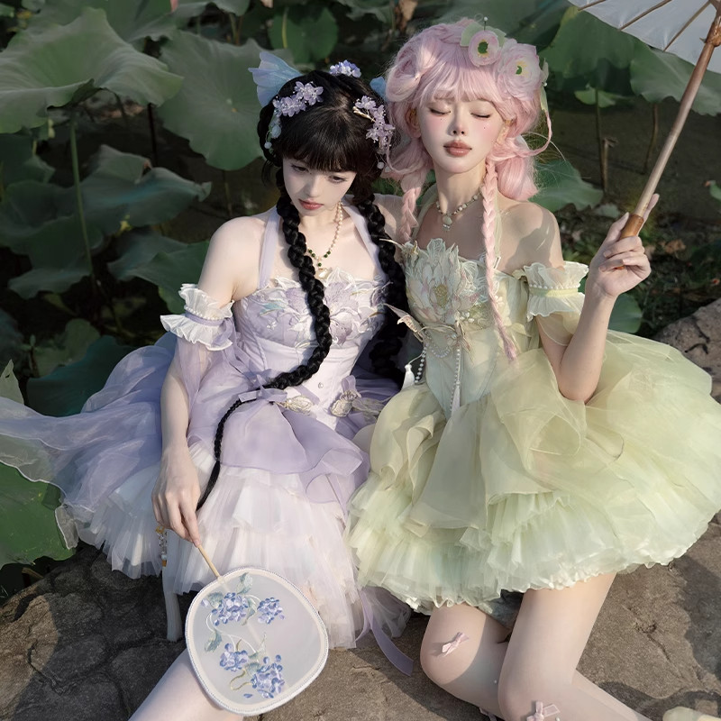 新款春夏【小花神】小荷花鸢尾玉兰樱花连衣裙女lolita裙中华风,淘宝优惠券,粉丝福利购,淘宝优惠卷