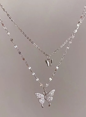2025新款双层蝴蝶项链女ins小众设计感锁骨链首饰品吊坠百搭