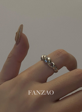 FANZAO牛角包戒指S925纯银个性简约缠绕开口戒冷淡风设计可调节女