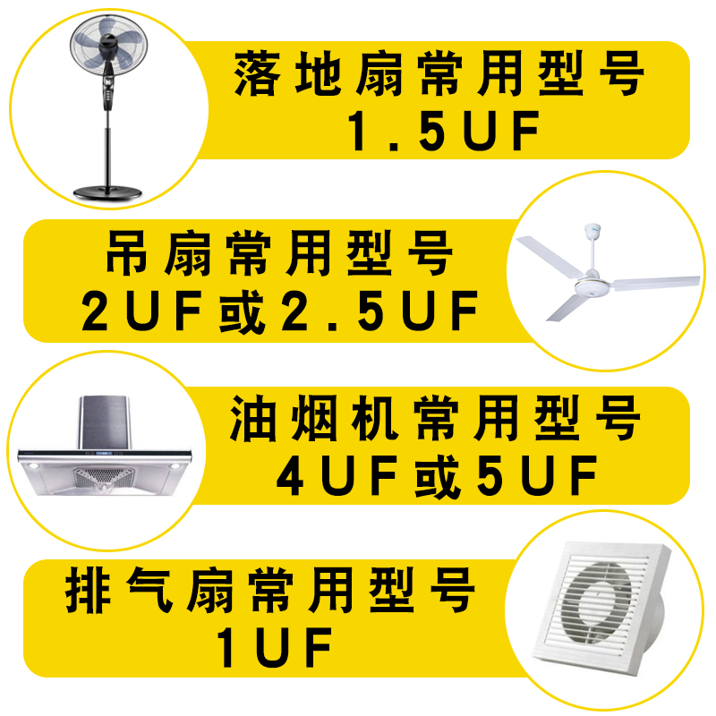 CBB61风扇启动电容1.2/1.5/1.8/2/2.2/2.5/3/4/5UF450V吊扇油烟机-图0