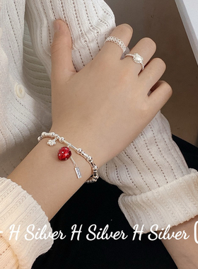 S925纯银草莓小花银手链