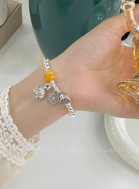 999足银蜜蜡国风银手链