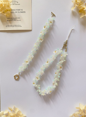 彩虹蓝色 新款原创手工制作串珠手链甜美可爱少女小众手机链挂链