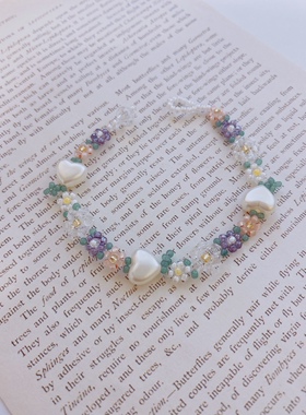 女手链ins风小众设计水晶珍珠小碎花手链默认长度16cm可备注尺寸