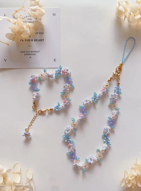 盐系氧气 夏天小清新手工串珠手链时尚百搭公主项链手机链蓝色系