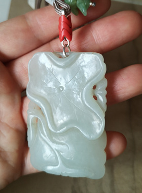 [观心]和田玉荷叶双双玉片项链