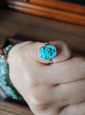 [观心]天然绿松/蜜蜡/红宝银戒指