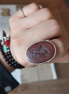 观心手工包银戒指蜜蜡玛瑙南红