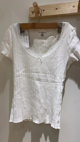 Brandy Girl纯欲蕾丝花边zellytop少女芭蕾风纯棉bm短袖T恤上衣 - 图2