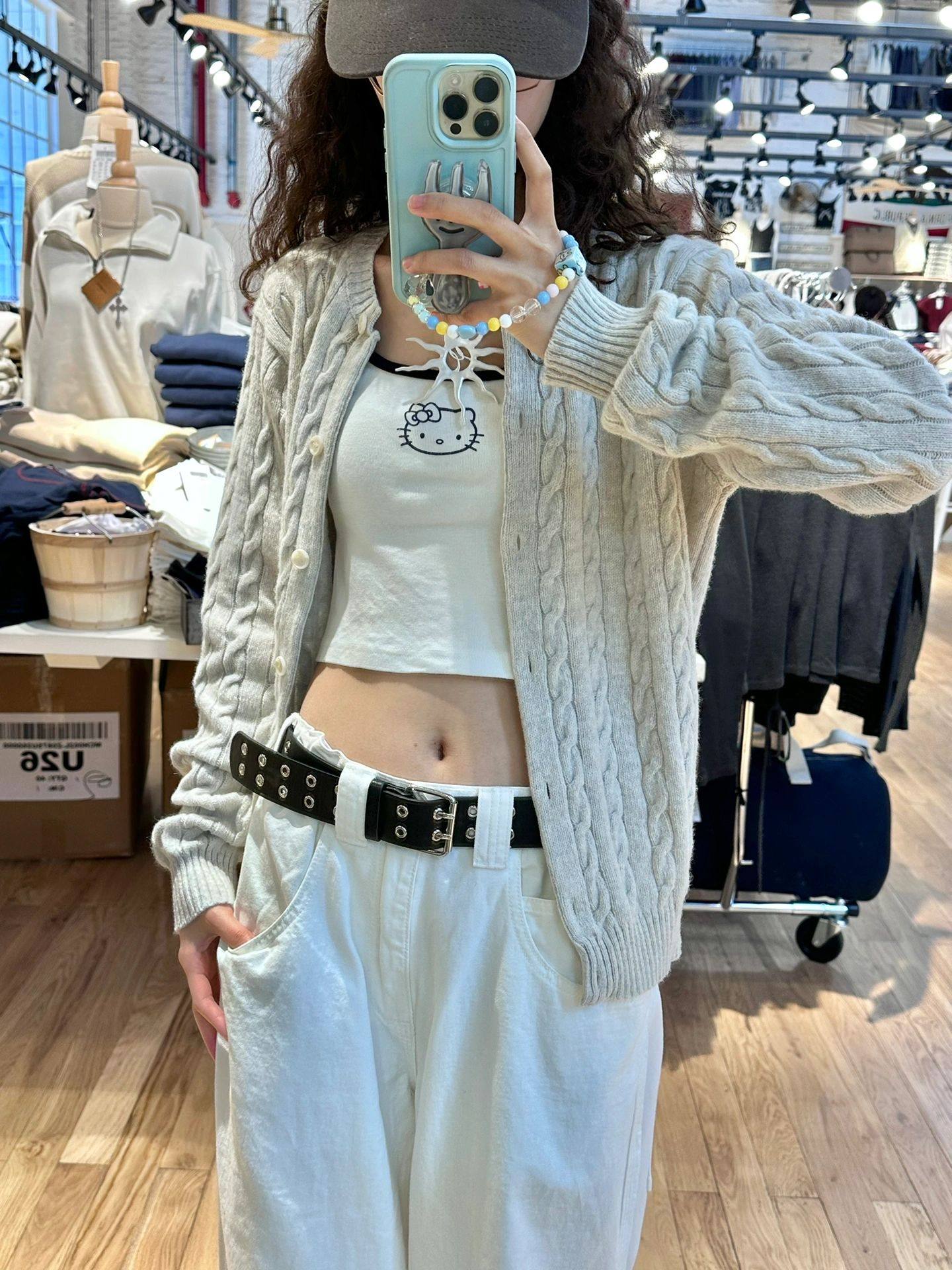 Brandy girl bm美式复古少女浅灰色麻花针织开衫单排扣毛衣外套女,淘宝优惠券,粉丝福利购,淘宝优惠卷