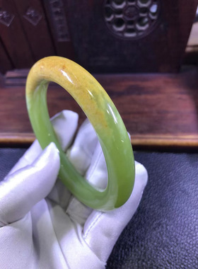 天然和田玉东北籽料透闪石玉手镯析木黄绿河磨玉59口手镯64克正品