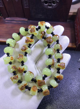 黄白河磨玉31个龙宝宝纯天然东北籽料黄白老玉猪龙项链手串手链