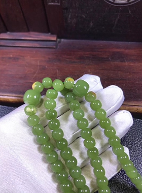 析木河磨老形108粒佛珠114克玉净玉绿结构均匀细腻自家工厂可定制