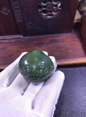 和田玉椴树林析木绿河磨玉金蟾手把件茶宠重72克没有结构皮子特别