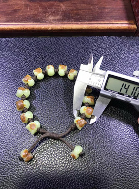 纯天然黄白老玉河磨玉粒粒带皮龙宝宝手链42克东北籽料定制定做