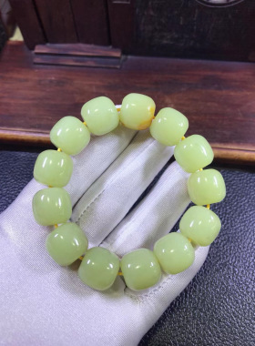 和田玉析木籽料黄白老玉河磨玉15x16老形手串手链97克厂家直销