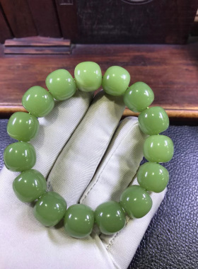 析木绿河磨玉600万明星料一粒皮14x15手链88克玉质细腻结构均匀