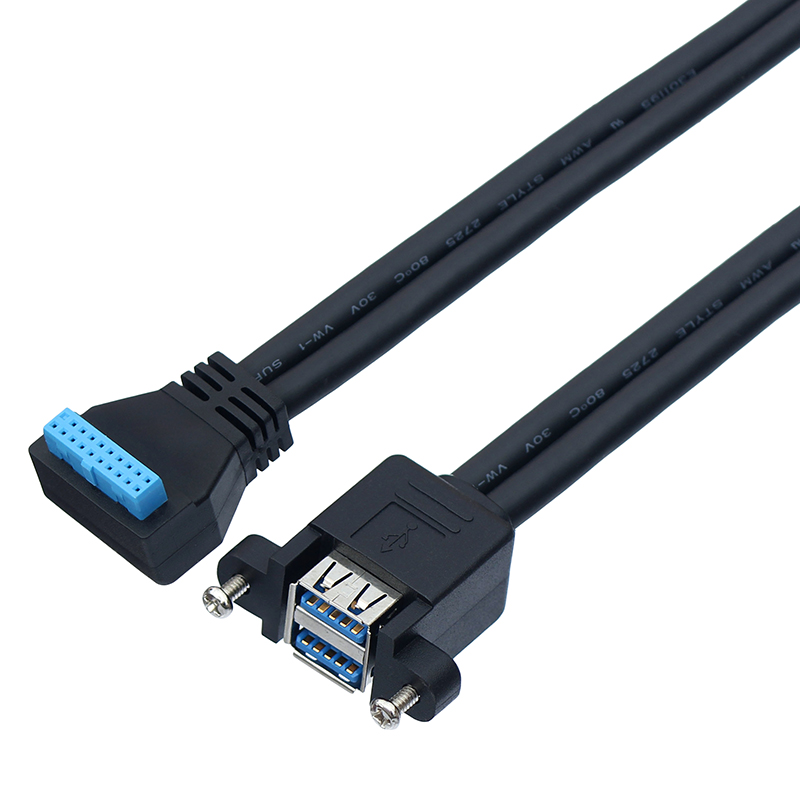 USB3.0 主板19P转双层连体带螺丝孔可固定机箱面板拓展DIY转接线 - 图0