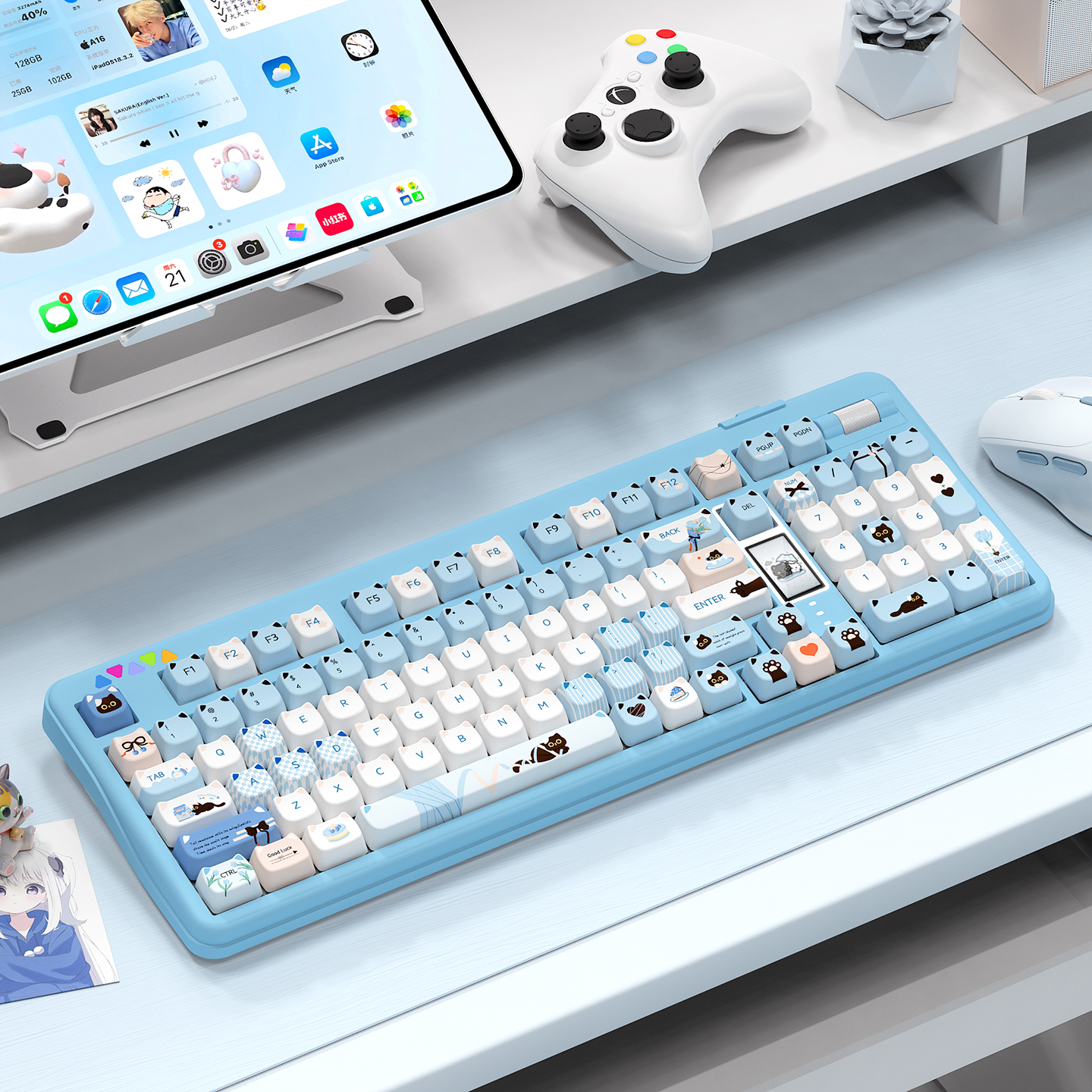 RECCAZR雷咖泽慵懒的猫键帽猫猫头可爱MAO热升华PBT十字轴键帽 - 图1