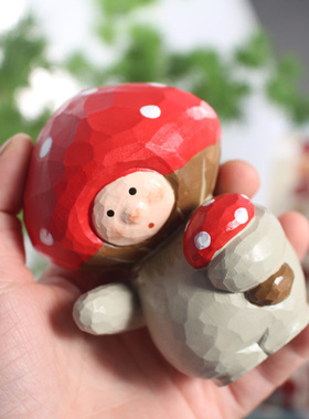 青木凡谐音系列 木雕摆件不菇独蘑菇人礼品创意摆件家居饰品装饰