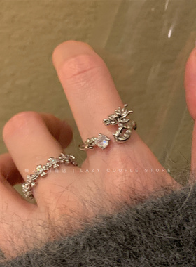 冷淡风龙形锆石叠戴开口戒指女小众设计高级时尚指环2024年新款潮