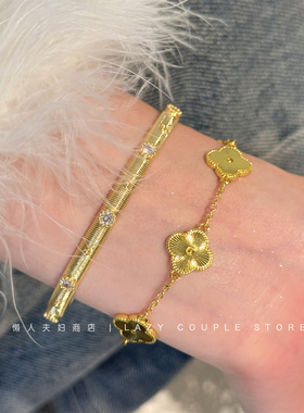 高颜值叠戴手饰拉丝手镯花朵手链