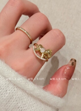 轻奢小众锆石小马叠戴食指戒