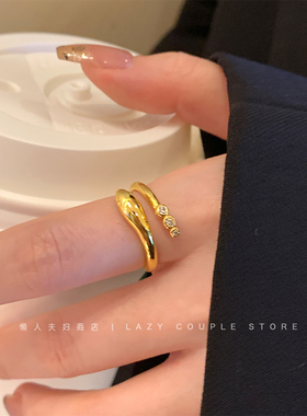 中古轻奢金色镶钻小灵蛇戒指女