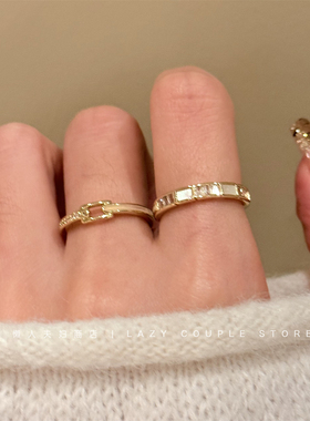 精致贝母锆石轻奢叠戴开口戒指