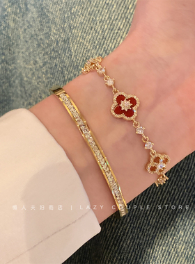 爆款2025新款红色四叶草手链